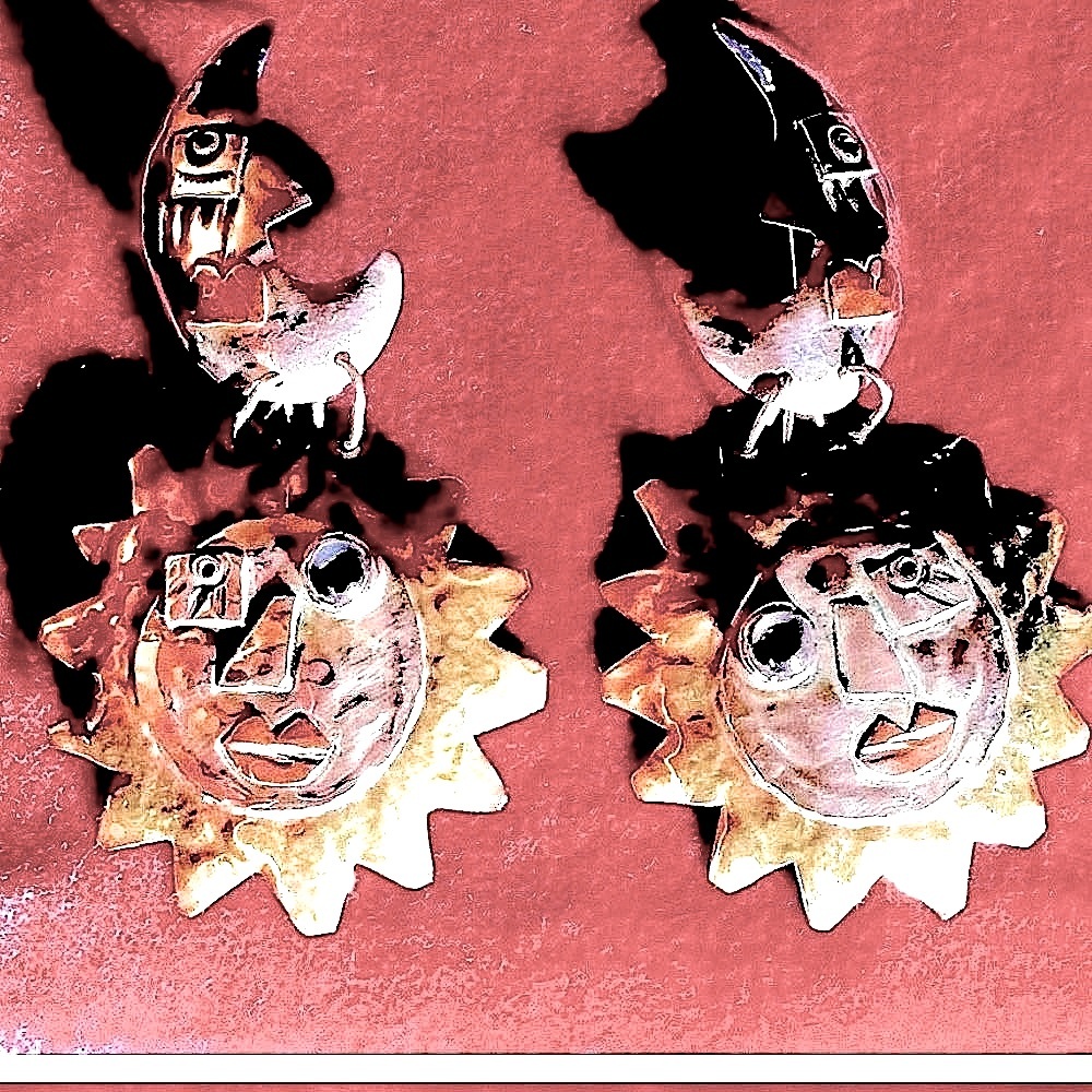 Vintage Boho Moon & Sun Earrings by California Silversmith, Cindy Bolin